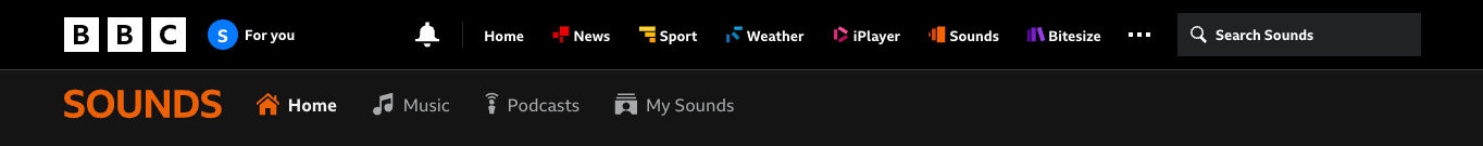 BBC Sounds main navigation